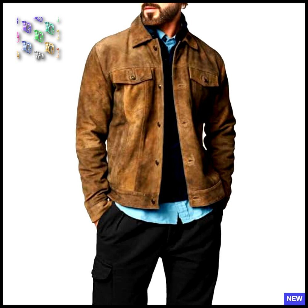 Premium Suede Leather Bomber Jacket Men's Classic Western Style Coat - Picture 3 of 4